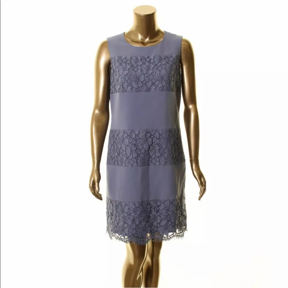 NWT ANNE KLEIN NEW Women's Eton Blue Lace Inset Trim Sheath Dress 6 TEDO $139